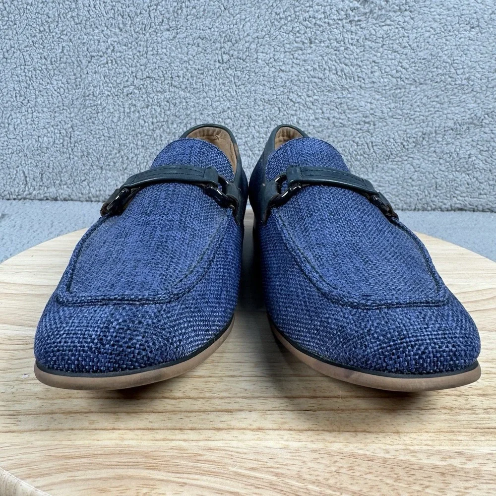 La Milano Shoes Mens 10 Navy Blue Loafer Leather Woven Dress Shoes Office Preppy